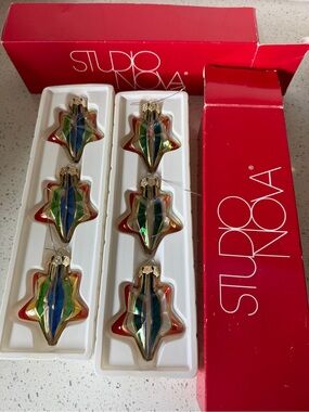 Mikasa Multicolor Iridescent Starburst Glass Ornaments - Set of 6